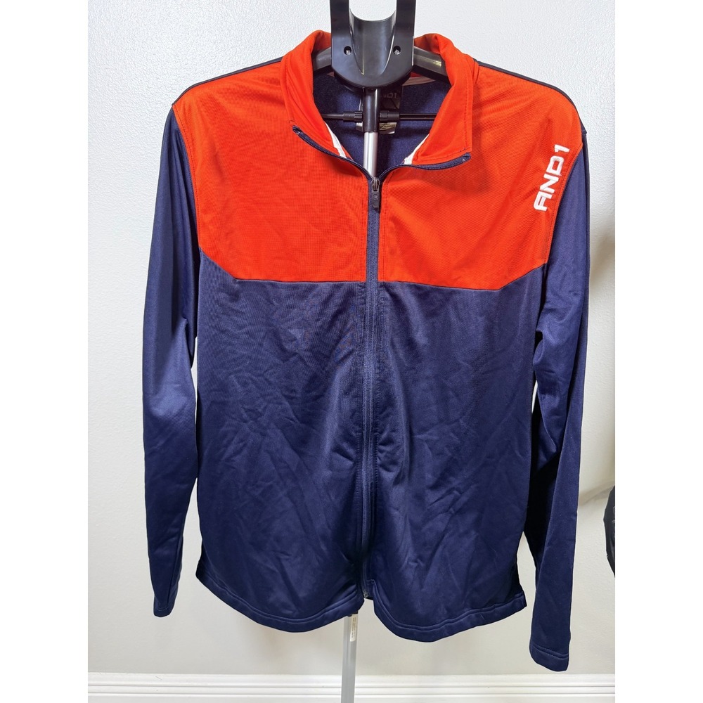 AND1 Track Jacket Mens XL Navy Combo Long Sleeve Performance Basketball Full Zip